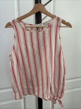Madewell White and Pink Vertical Stripe Tie-Hem Sleeveless Blouse